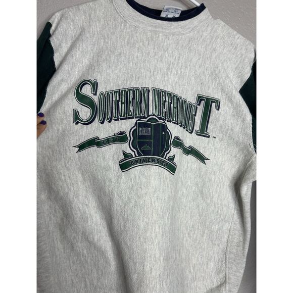 Vintage SMU Sweatshirt Size Medium 90s Y2K College Sports Elbow Patches Cozy - Picture 3 of 9